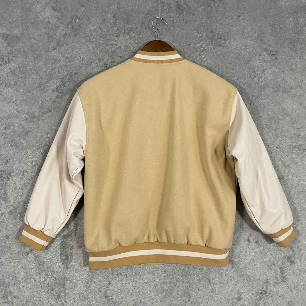 Zara Varsity Jacket Kids Size 10 Tan Northwest Campus Letterman‎ Bomber Jacket